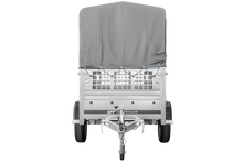 Laden Sie das Bild in den Galerie-Viewer, Kippanhänger Garden Trailer 200 KIPP 200×106 cm 750 kg mit Laubgitteraufsatz, Hochplane, Hochspriegel und Stützrad-Neu