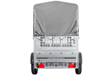 Laden Sie das Bild in den Galerie-Viewer, Kippanhänger Garden Trailer 200 KIPP 200×106 cm 750 kg mit Laubgitteraufsatz, Hochplane, Hochspriegel und Stützrad-Neu