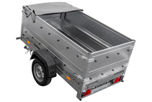 Laden Sie das Bild in den Galerie-Viewer, Kippbarer Pkw Anhänger GARDEN TRAILER 200 KIPP mit zusätzlichen Bordwänden, Stützrad und Flachplane-Neu