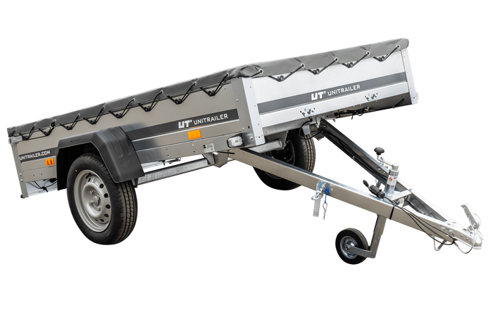 Kipper Pkw Anhänger Garden Trailer 230 KIPP [230 cm x 125 cm] mit Flachplane, Stützrad und Planenträger-Neu