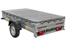 Laden Sie das Bild in den Galerie-Viewer, Kipper Pkw Anhänger Garden Trailer 230 KIPP [230 cm x 125 cm] mit Flachplane, Stützrad und Planenträger-Neu