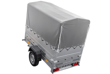 Laden Sie das Bild in den Galerie-Viewer, Kipper ungebremst GARDEN TRAILER 200 KIPP mit zusätzlichen Bordwänden, Stützrad, Hochplane und Hochspriegel-Neu
