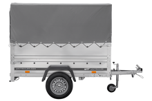 Laden Sie das Bild in den Galerie-Viewer, Kipper ungebremst GARDEN TRAILER 200 KIPP mit zusätzlichen Bordwänden, Stützrad, Hochplane und Hochspriegel-Neu
