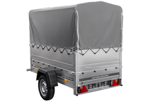 Laden Sie das Bild in den Galerie-Viewer, Kipper ungebremst GARDEN TRAILER 200 KIPP mit zusätzlichen Bordwänden, Stützrad, Hochplane und Hochspriegel-Neu