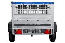 Laden Sie das Bild in den Galerie-Viewer, Kompakter Anhänger Garden Trailer 150 KIPP 150×106 cm 750 kg mit Laubgitteraufsatz-Neu