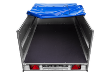 Laden Sie das Bild in den Galerie-Viewer, Leichtanhänger auf Blattfedern 200×125 UNITRAILER GARDEN 201/R KIPP mit BIS-Seiten, H-0-Rahmen und blauer Plane-Neu