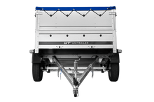 Laden Sie das Bild in den Galerie-Viewer, Leichtanhänger auf Blattfedern 200×125 UNITRAILER GARDEN 201/R KIPP mit BIS-Seiten, H-0-Rahmen und blauer Plane-Neu