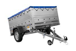 Leichtanhänger auf Blattfedern 200×125 UNITRAILER GARDEN 201/R KIPP mit BIS-Seiten, H-0-Rahmen und blauer Plane-Neu