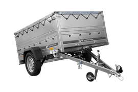 Leichtanhänger auf Blattfedern 200×125 UNITRAILER GARDEN 201/R KIPP mit BIS-Seiten, H-0-Rahmen und grauer Plane-Neu
