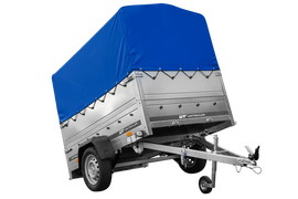 Leichtanhänger auf Blattfedern 200×125 UNITRAILER GARDEN 201/R KIPP mit BIS-Seiten, H-800-Rahmen und blauer Plane-Neu