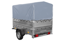 Laden Sie das Bild in den Galerie-Viewer, Leichtanhänger auf Blattfedern 200×125 UNITRAILER GARDEN 201/R KIPP mit BIS-Seiten, H-800-Rahmen und grauer Plane-Neu
