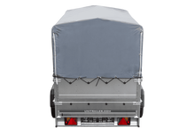 Laden Sie das Bild in den Galerie-Viewer, Leichtanhänger auf Blattfedern 200×125 UNITRAILER GARDEN 201/R KIPP mit BIS-Seiten, H-800-Rahmen und grauer Plane-Neu