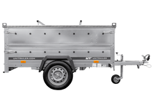 Laden Sie das Bild in den Galerie-Viewer, Leichtanhänger auf Federn 200×125 UNITRAILER GARDEN 201/R KIPP mit BIS-Seiten und Aluminiumabdeckung-Neu