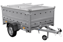 Laden Sie das Bild in den Galerie-Viewer, Leichtanhänger auf Federn 200×125 UNITRAILER GARDEN 201/R KIPP mit BIS-Seiten und Aluminiumabdeckung-Neu