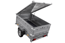Laden Sie das Bild in den Galerie-Viewer, Leichtanhänger auf Federn 200×125 UNITRAILER GARDEN 201/R KIPP mit BIS-Seiten und Aluminiumabdeckung-Neu