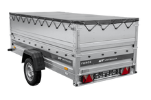 Laden Sie das Bild in den Galerie-Viewer, Leichter Anhänger 264×125 UNITRAILER FORCE 264 KIPP mit BIS-Seitenwänden, H-0-Rahmen und grauer Plane-Neu