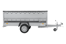 Laden Sie das Bild in den Galerie-Viewer, Leichter Anhänger 264×125 UNITRAILER FORCE 264 KIPP mit BIS-Seitenwänden, H-0-Rahmen und grauer Plane-Neu