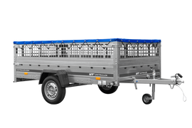 Leichter Anhänger auf Blattedern 264×150 UNITRAILER GARDEN 265/R KIPP mit Gitterwänden, H-0-Rahmen und blauer Plane-Neu