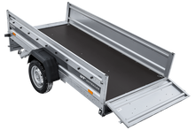 Laden Sie das Bild in den Galerie-Viewer, Leichter Anhänger auf Blattfedern 264×125 UNITRAILER FORCE 264/R KIPP mit BIS-Seitenwänden, H-800-Rahmen und blauer Plane-Neu