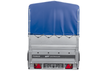 Laden Sie das Bild in den Galerie-Viewer, Leichter Anhänger auf Blattfedern 264×125 UNITRAILER FORCE 264/R KIPP mit BIS-Seitenwänden, H-800-Rahmen und blauer Plane-Neu