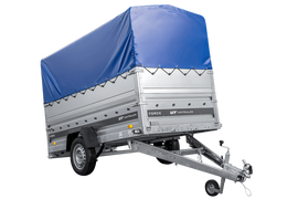 Leichter Anhänger auf Blattfedern 264×125 UNITRAILER FORCE 264/R KIPP mit BIS-Seitenwänden, H-800-Rahmen und blauer Plane-Neu
