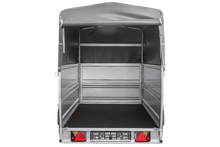 Laden Sie das Bild in den Galerie-Viewer, Leichter Anhänger auf Blattfedern 264×125 UNITRAILER FORCE 264/R KIPP mit BIS-Seitenwänden, H-800-Rahmen und grauer Plane-Neu