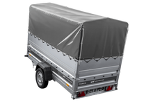 Laden Sie das Bild in den Galerie-Viewer, Leichter Anhänger auf Blattfedern 264×125 UNITRAILER FORCE 264/R KIPP mit BIS-Seitenwänden, H-800-Rahmen und grauer Plane-Neu