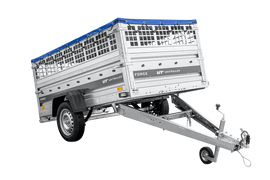 Leichter Anhänger auf Federn 230×125 UNITRAILER FORCE 230/R KIPP mit Gitterwänden, H-0-Rahmen und blauer Plane-Neu