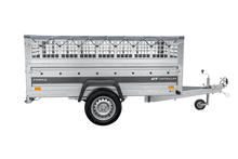 Laden Sie das Bild in den Galerie-Viewer, Leichter Anhänger auf Federn 230×125 UNITRAILER FORCE 230/R KIPP mit Gitterwänden, H-0-Rahmen und grauer Plane-Neu