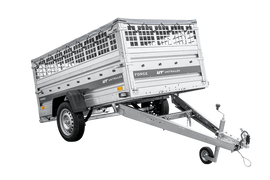 Leichter Anhänger auf Federn 230×125 UNITRAILER FORCE 230/R KIPP mit Gitterwänden, H-0-Rahmen und grauer Plane-Neu