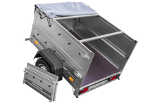 Laden Sie das Bild in den Galerie-Viewer, Neu Anhänger GARDEN TRAILER 150 KIPP mit zusätzlichen Bordwänden, Stützrad und Flachplane-Neu