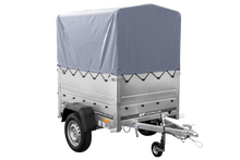 Laden Sie das Bild in den Galerie-Viewer, Neuanhänger Kipper ungebremst GARDEN TRAILER 150 KIPP mit zusätzlichen Bordwänden, Stützrad, Hochplane und Hochspriegel-Neu