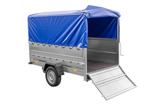 Laden Sie das Bild in den Galerie-Viewer, PKW-Anhänger 230×125 UNITRAILER GARDEN 230 FD mit BIS-Bordwänden, H-800-Gestell und blauer Plane-Neu