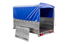 Laden Sie das Bild in den Galerie-Viewer, PKW-Anhänger 230×125 UNITRAILER GARDEN 230 FD mit BIS-Bordwänden, H-800-Gestell und blauer Plane-Neu