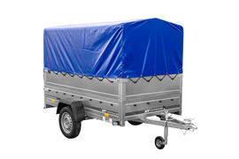 PKW-Anhänger 230×125 UNITRAILER GARDEN 230 FD mit BIS-Bordwänden, H-800-Gestell und blauer Plane-Neu