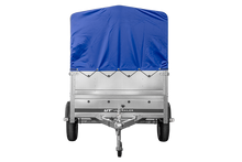 Laden Sie das Bild in den Galerie-Viewer, PKW-Anhänger 230×125 UNITRAILER GARDEN 230 FD mit BIS-Bordwänden, H-800-Gestell und blauer Plane-Neu