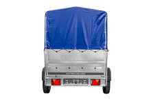 Laden Sie das Bild in den Galerie-Viewer, PKW-Anhänger 230×125 UNITRAILER GARDEN 230 FD mit BIS-Bordwänden, H-800-Gestell und blauer Plane-Neu