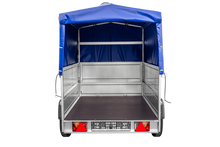 Laden Sie das Bild in den Galerie-Viewer, PKW-Anhänger 230×125 UNITRAILER GARDEN 230 FD mit BIS-Bordwänden, H-800-Gestell und blauer Plane-Neu