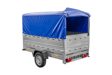Laden Sie das Bild in den Galerie-Viewer, PKW-Anhänger 230×125 UNITRAILER GARDEN 230 FD mit BIS-Bordwänden, H-800-Gestell und blauer Plane-Neu