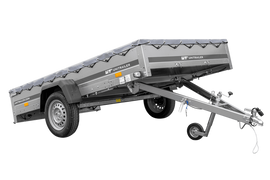 PKW Anhänger 264×150 UNITRAILER GARDEN 265 KIPP mit Flachplanenträger und grauer Plane-Neu
