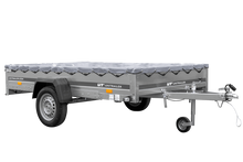 Laden Sie das Bild in den Galerie-Viewer, PKW Anhänger 264×150 UNITRAILER GARDEN 265 KIPP mit Flachplanenträger und grauer Plane-Neu