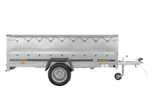 Laden Sie das Bild in den Galerie-Viewer, PKW-Anhänger 264×150 UNITRAILER GARDEN 265 KIPP mit zusätzlichen Bordwänden, H-0-Rahmen und grauer Plane-Neu