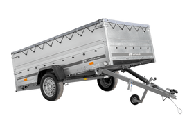 PKW-Anhänger 264×150 UNITRAILER GARDEN 265 KIPP mit zusätzlichen Bordwänden, H-0-Rahmen und grauer Plane-Neu