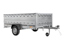 Laden Sie das Bild in den Galerie-Viewer, PKW-Anhänger 264×150 UNITRAILER GARDEN 265 KIPP mit zusätzlichen Bordwänden, H-0-Rahmen und grauer Plane-Neu