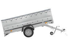 Laden Sie das Bild in den Galerie-Viewer, PKW-Anhänger 264×150 UNITRAILER GARDEN 265 KIPP mit zusätzlichen Bordwänden, H-0-Rahmen und grauer Plane-Neu