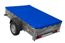 Laden Sie das Bild in den Galerie-Viewer, PKW Anhänger auf Blattfedern 200×125 UNITRAILER GARDEN 201/R KIPP mit H-0 Rahmen und blauer Plane-Neu
