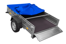 Laden Sie das Bild in den Galerie-Viewer, PKW Anhänger auf Blattfedern 200×125 UNITRAILER GARDEN 201/R KIPP mit H-0 Rahmen und blauer Plane-Neu