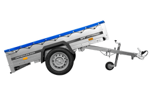 Laden Sie das Bild in den Galerie-Viewer, PKW Anhänger auf Blattfedern 200×125 UNITRAILER GARDEN 201/R KIPP mit H-0 Rahmen und blauer Plane-Neu