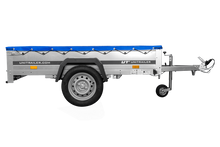 Laden Sie das Bild in den Galerie-Viewer, PKW Anhänger auf Blattfedern 200×125 UNITRAILER GARDEN 201/R KIPP mit H-0 Rahmen und blauer Plane-Neu