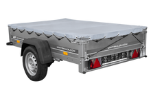 Laden Sie das Bild in den Galerie-Viewer, PKW-Anhänger auf Blattfedern 200×125 UNITRAILER GARDEN 201/R KIPP mit H-0 Rahmen und grauer Plane-Neu